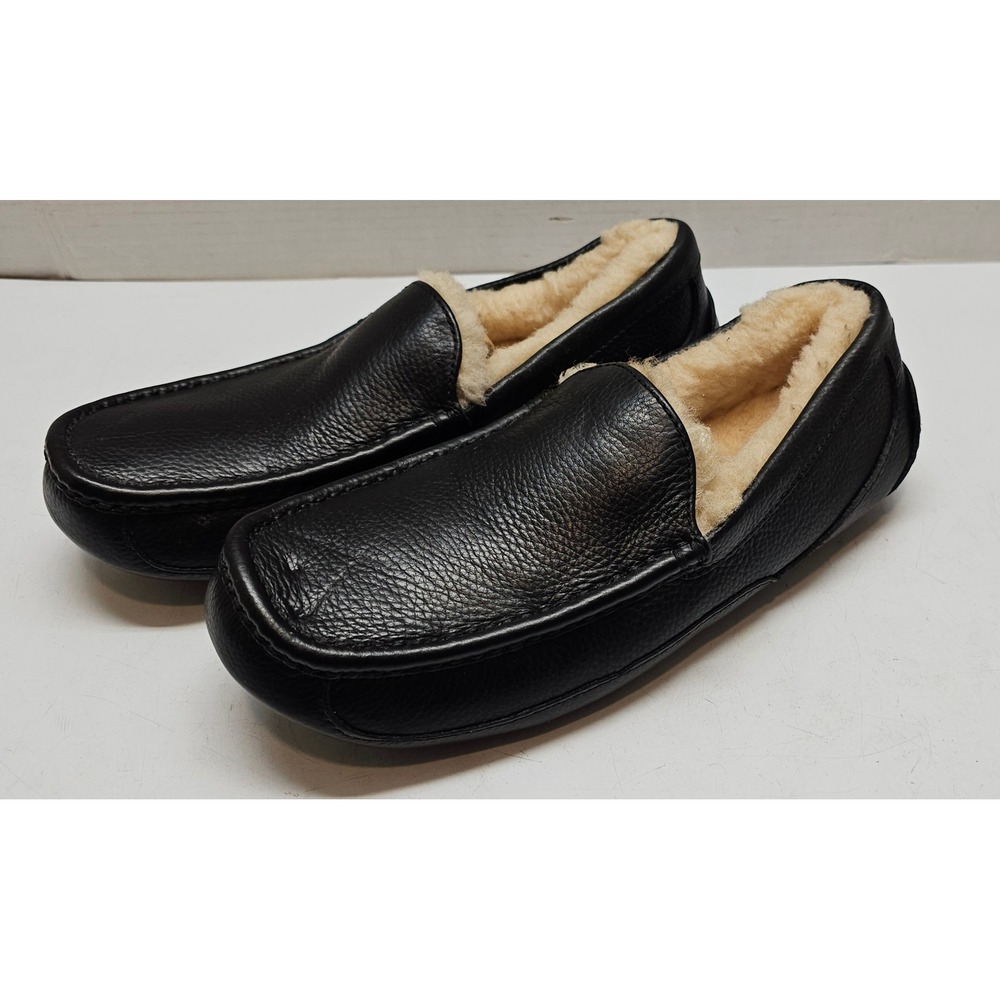 UGG Australia Ascot Black Leather Slipper Loafer Mens 10 5775